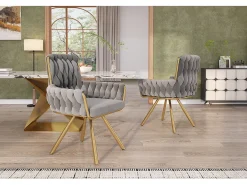 Juego de 4 sillas de comedor de terciopelo, giratorias, con reposabrazos y estructura de metal, color gris