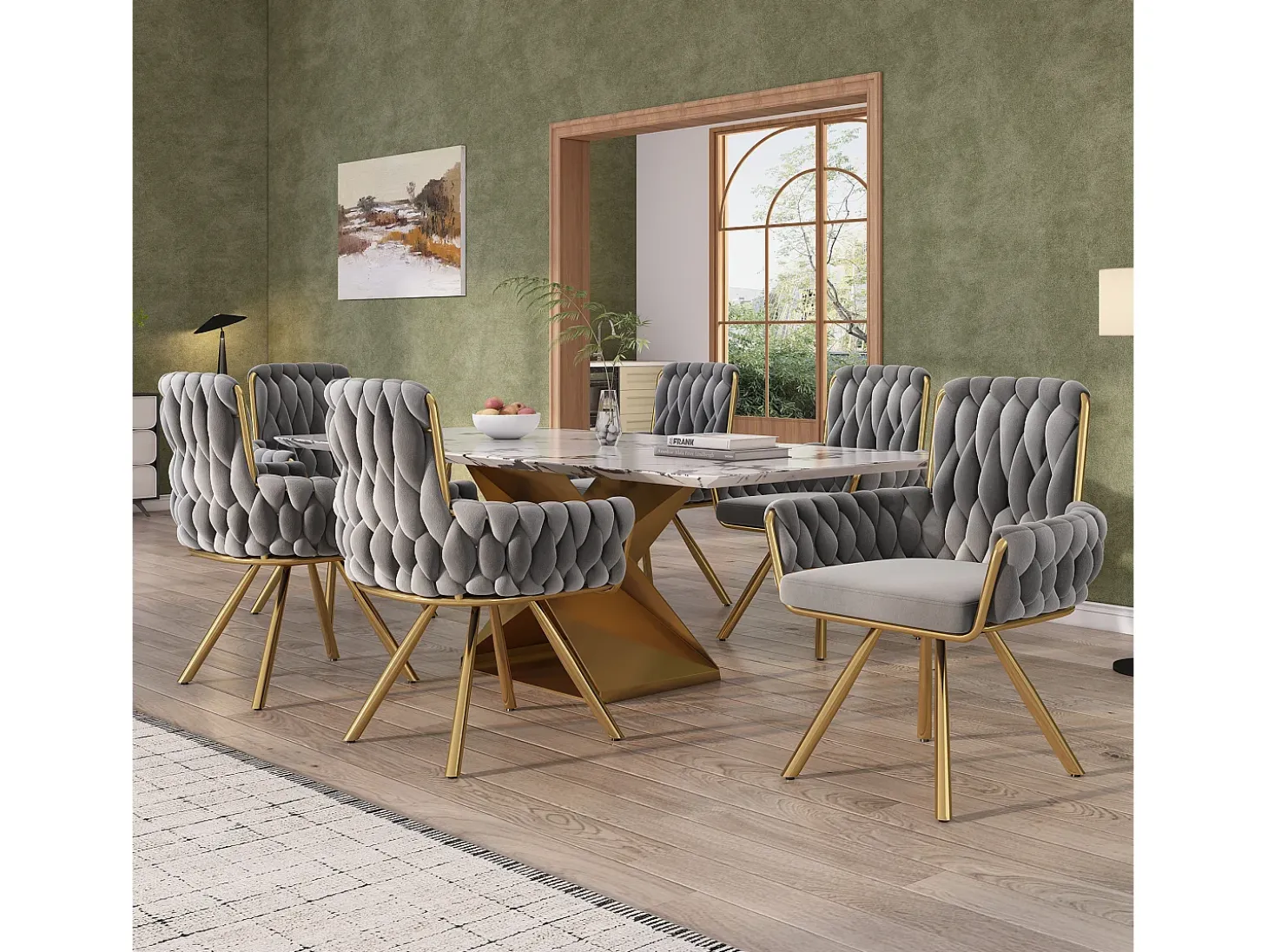 Juego de 4 sillas de comedor de terciopelo, giratorias, con reposabrazos y estructura de metal, color gris