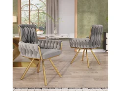 Juego de 4 sillas de comedor de terciopelo, giratorias, con reposabrazos y estructura de metal, color gris