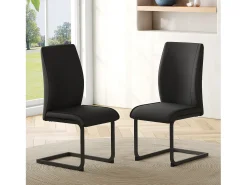 Juego de 2 sillas de comedor, piel sintética negra, respaldo acolchado, patas de metal