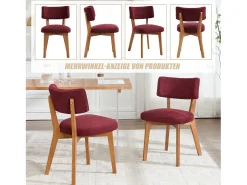 Juego de 2 sillas de madera - cojín burdeos - elegantes y cómodas - perfectas para comedor o cocina