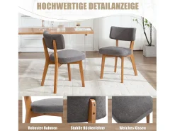 Juego de 2 sillas de madera - cojín gris - elegantes y cómodas - perfectas para comedor o cocina