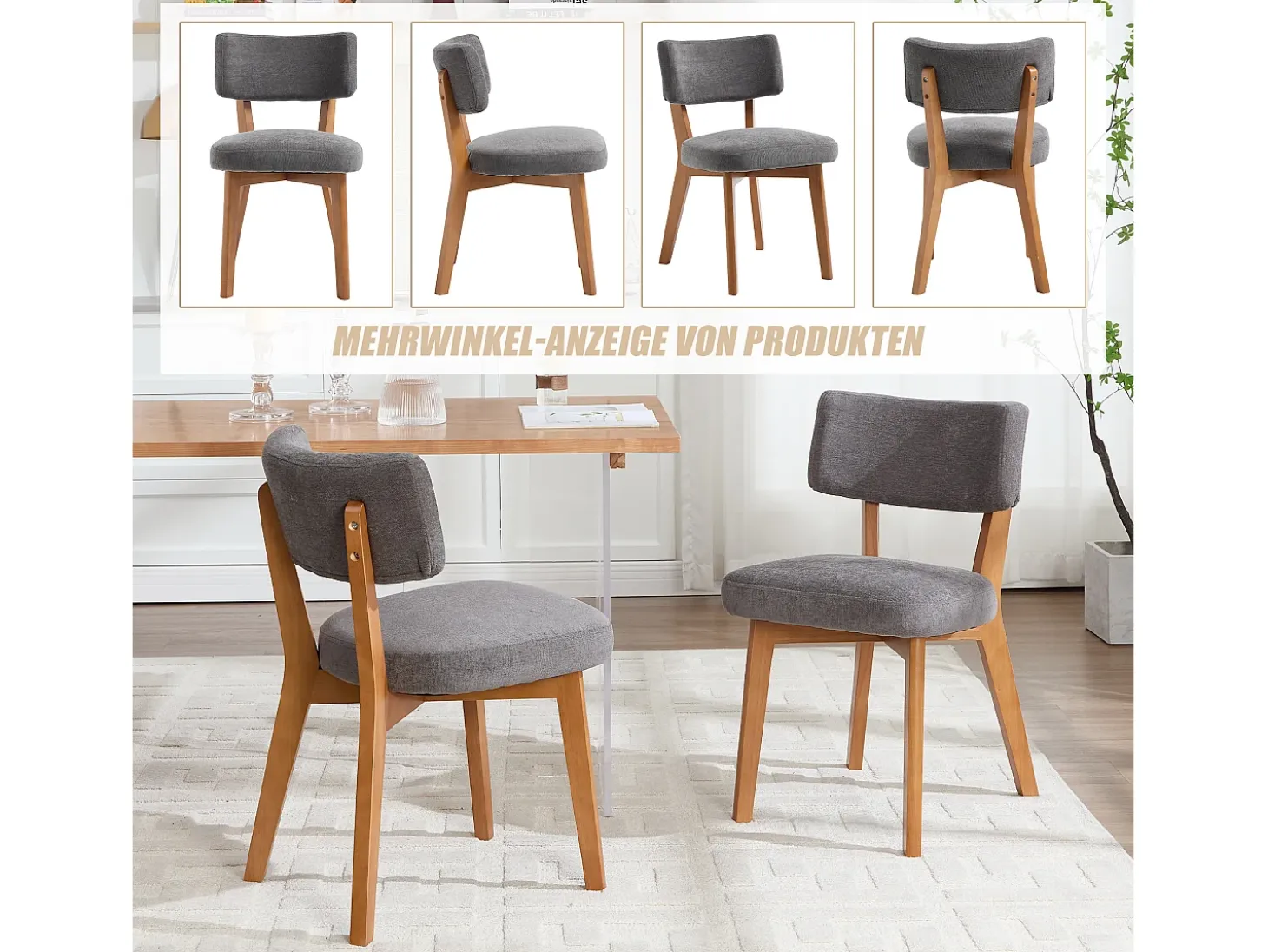 Juego de 2 sillas de madera - cojín gris - elegantes y cómodas - perfectas para comedor o cocina