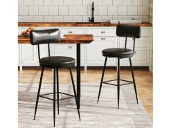 Juego de 2 sillas de mostrador de piel sintética negra, altura 65 cm, para cocina