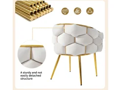 Juego de 6 sillas de ocio en tejido de terciopelo - patas de metal dorado - Beige