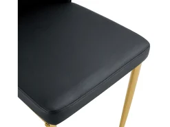 Juego de 4 sillas de piel sintética negra - Patas de metal dorado - Diseño de rayas verticales