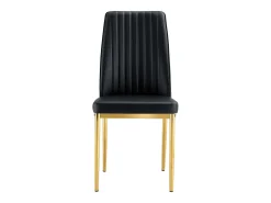 Juego de 4 sillas de piel sintética negra - Patas de metal dorado - Diseño de rayas verticales