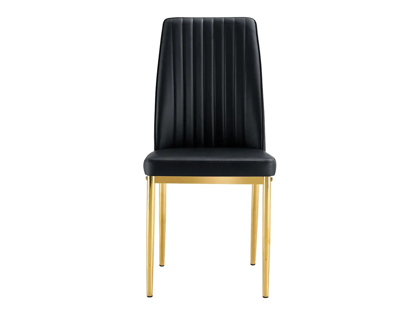 Juego de 4 sillas de piel sintética negra - Patas de metal dorado - Diseño de rayas verticales