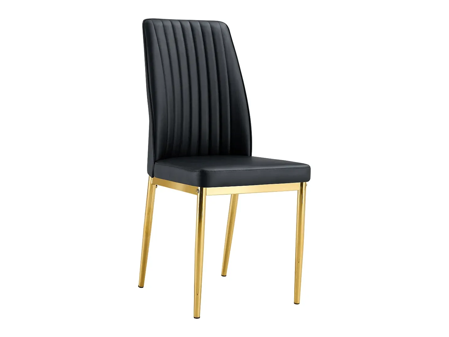 Juego de 4 sillas de piel sintética negra - Patas de metal dorado - Diseño de rayas verticales