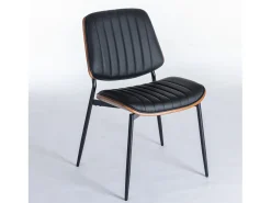 Juego de 2 sillas de polipiel sintética - patas de metal - Color negro y nogal