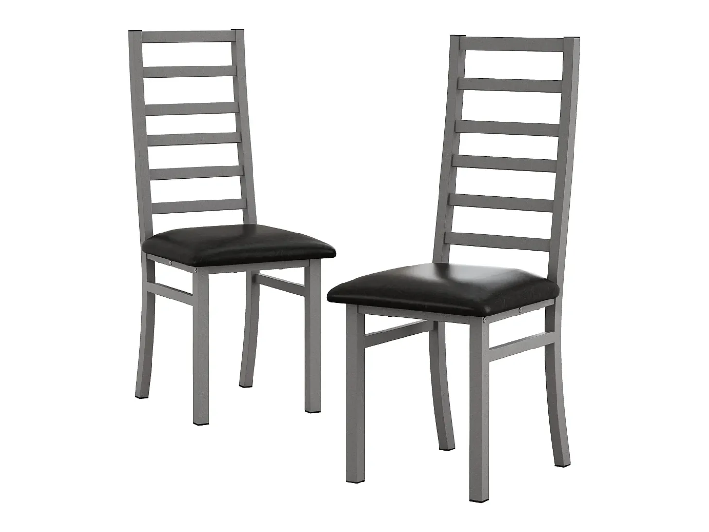 Juego de 2 sillas de PU gris con patas de metal y respaldo alto