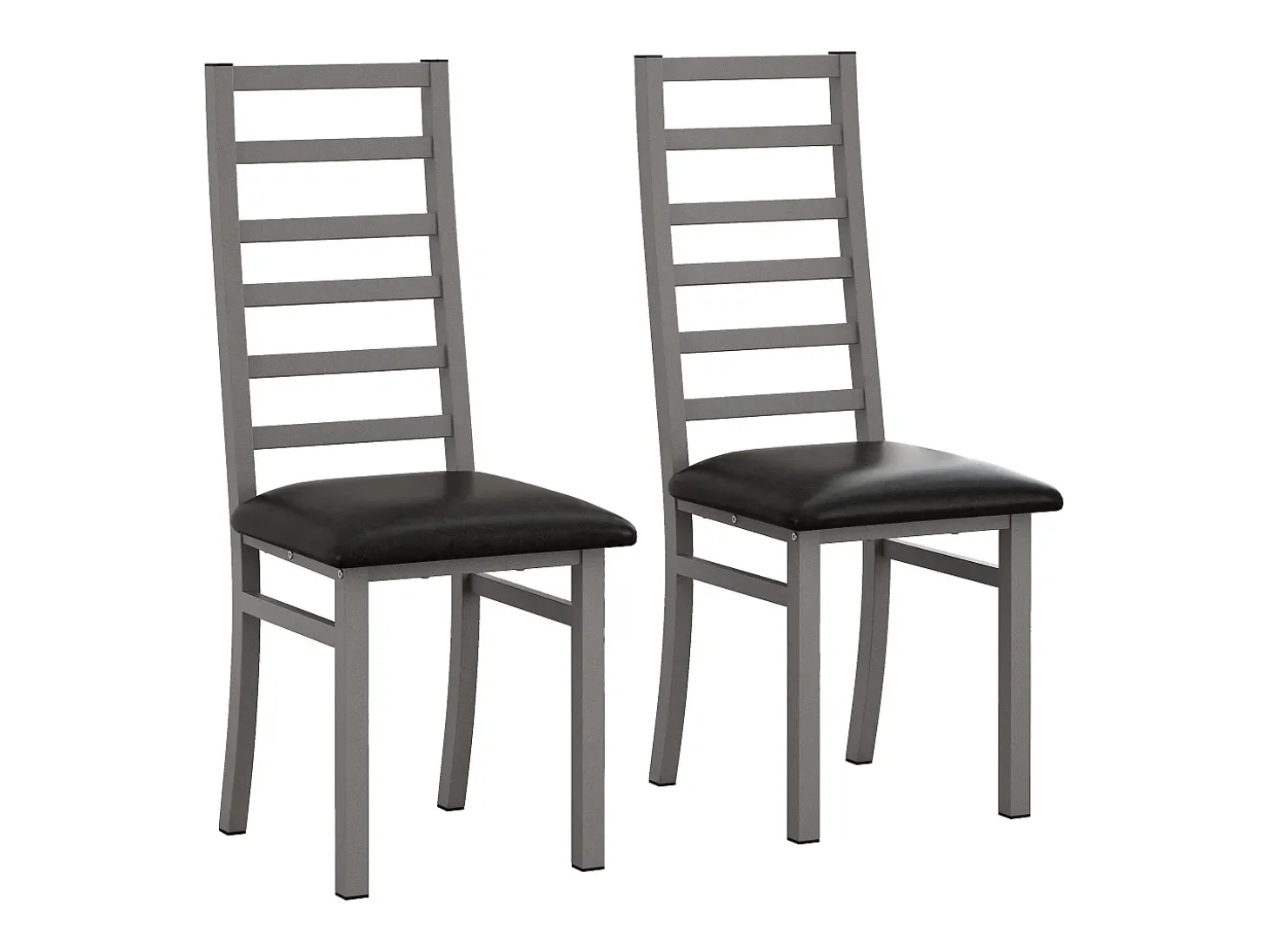 Juego de 2 sillas de PU gris con patas de metal y respaldo alto