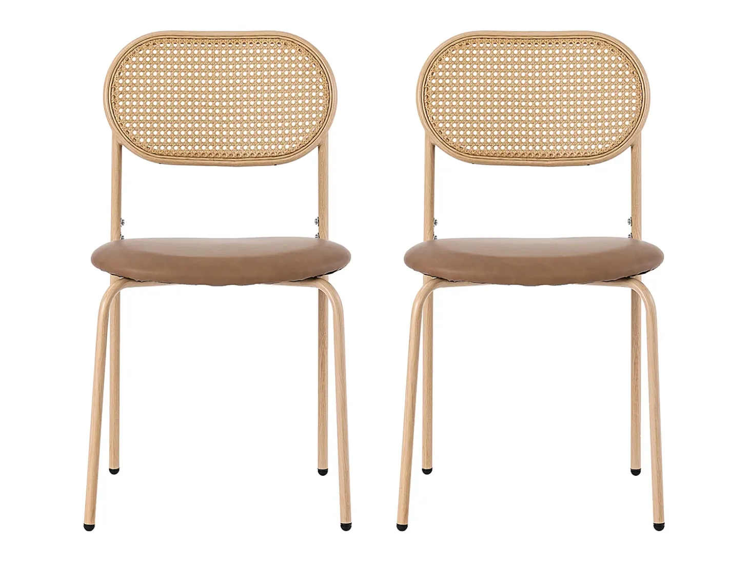 Juego de 2 sillas de ratán con asiento acolchado de PU, color marrón