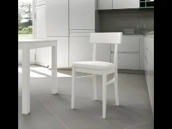 Juego de 2 sillas de salón "Siena" blancas de madera lacada, tapizadas modernas, 44x45 cm, 82 cm