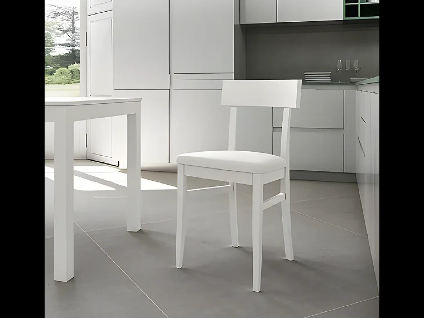 Juego de 2 sillas de salón "Siena" blancas de madera lacada, tapizadas modernas, 44x45 cm, 82 cm