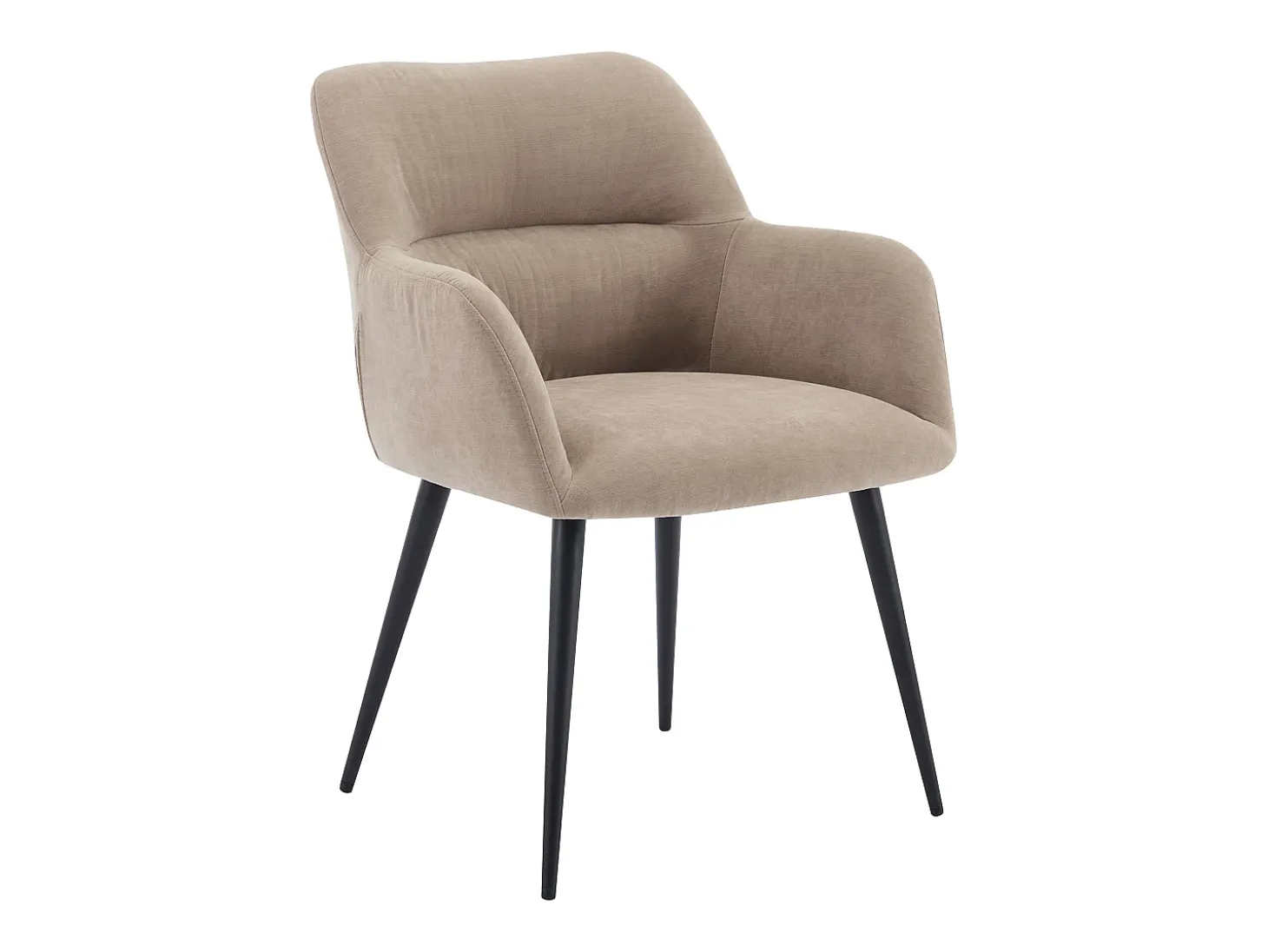 Juego de 6 sillas de table con brazos - Tela aterciopelada y metal negro. Beige. HEKA