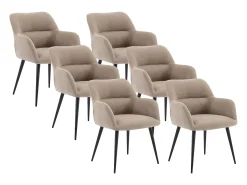 Juego de 6 sillas de table con brazos - Tela aterciopelada y metal negro. Beige. HEKA