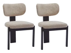 Juego de 2 sillas de tejido bouclé y madera de hevea - Gris topo y negro - WILANA