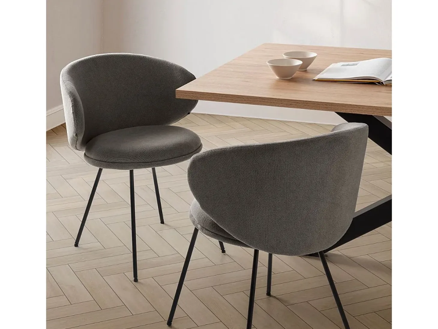 Juego de 2 sillas de tela con patas de metal negro 59x56 h77 cm
