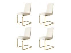 Juego de 4 sillas de terciopelo beige - Patas de metal dorado - Respaldo con estampado de rombos