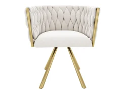 Juego de 4 sillas de terciopelo con base de metal, beige y dorado