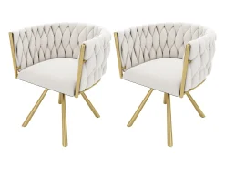 Juego de 4 sillas de terciopelo con base de metal, beige y dorado