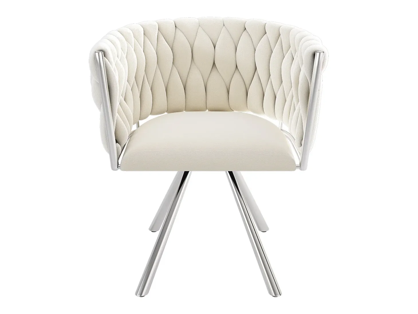 Juego de 4 sillas de terciopelo, giratorias 360°, con base de metal, beige y plateado