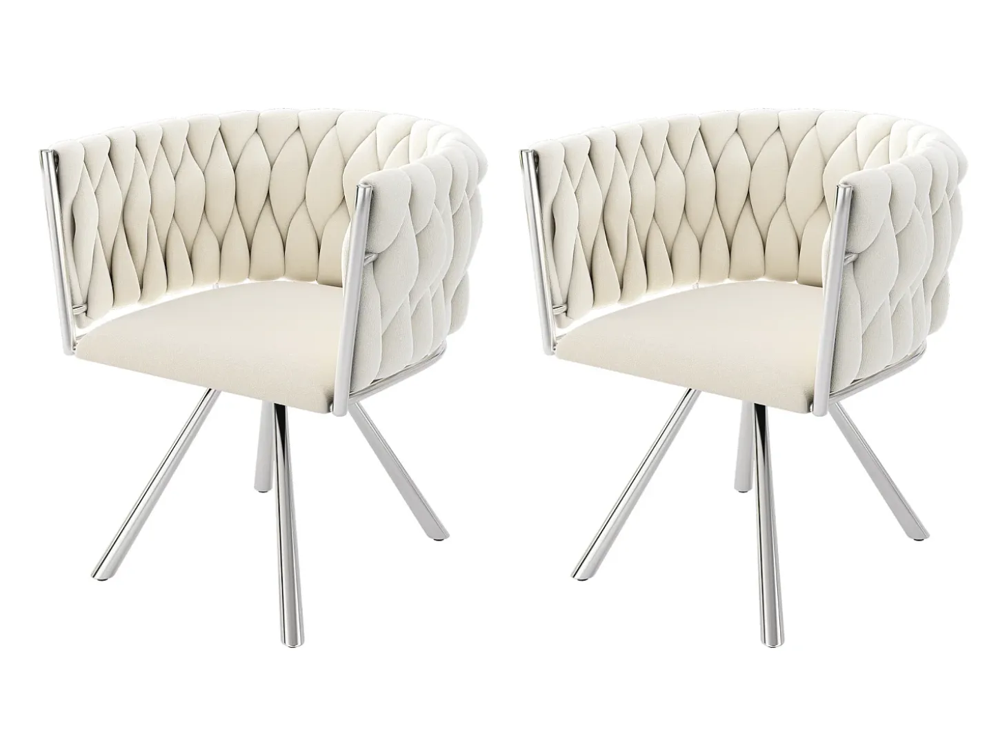 Juego de 4 sillas de terciopelo, giratorias 360°, con base de metal, beige y plateado
