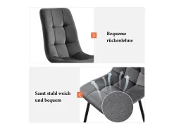 Juego de 4 sillas de terciopelo - estructura de metal - diseño ergonómico - patas de metal - color gris