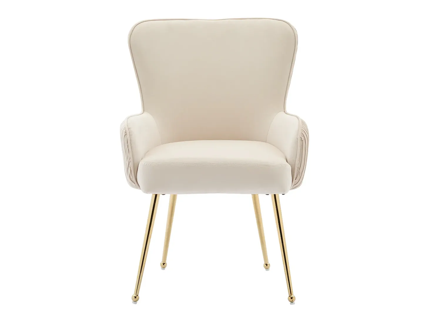 Juego de 6 sillas de terciopelo con reposabrazos y patas de metal dorado – beige y dorado