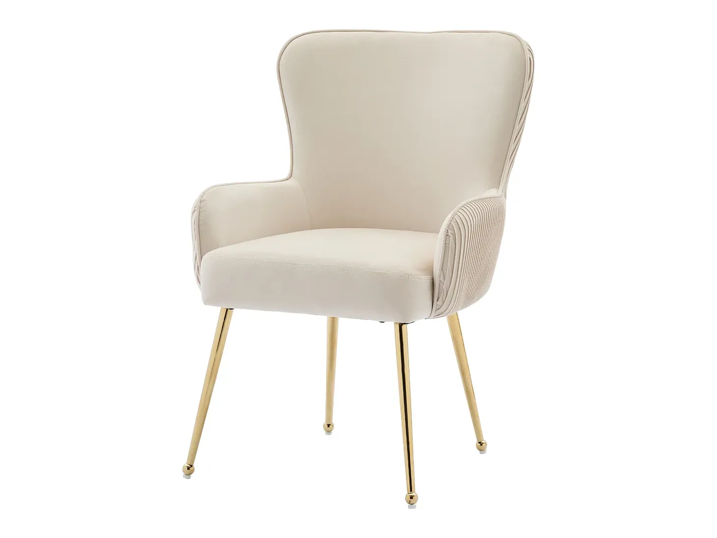 Juego de 6 sillas de terciopelo con reposabrazos y patas de metal dorado – beige y dorado