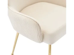 Juego de 6 sillas de terciopelo con reposabrazos y patas de metal dorado – beige y dorado
