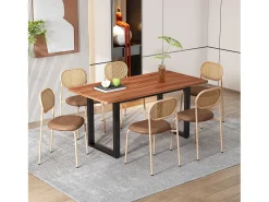 Juego de 4 sillas de terciopelo - 80 x 48 x 46 cm - con cuatro patas de metal - silla de dormitorio de ratán - marrón