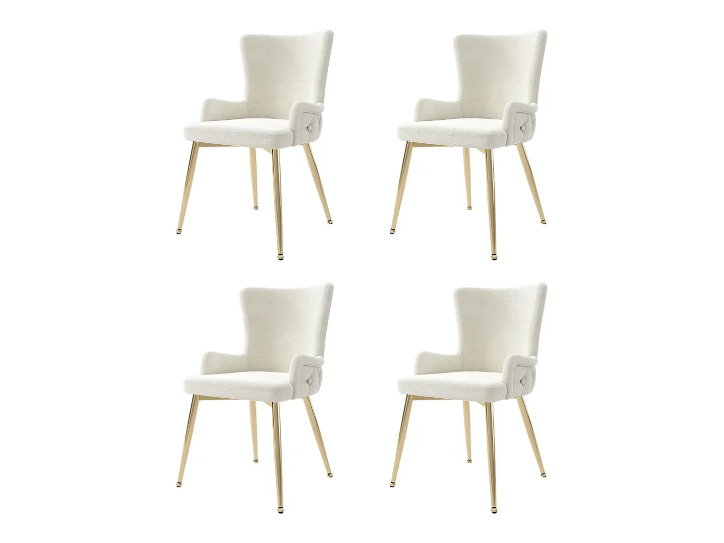 Juego de 4 sillas de terciopelo beige - Respaldo con estampado de rombos - Patas de metal dorado