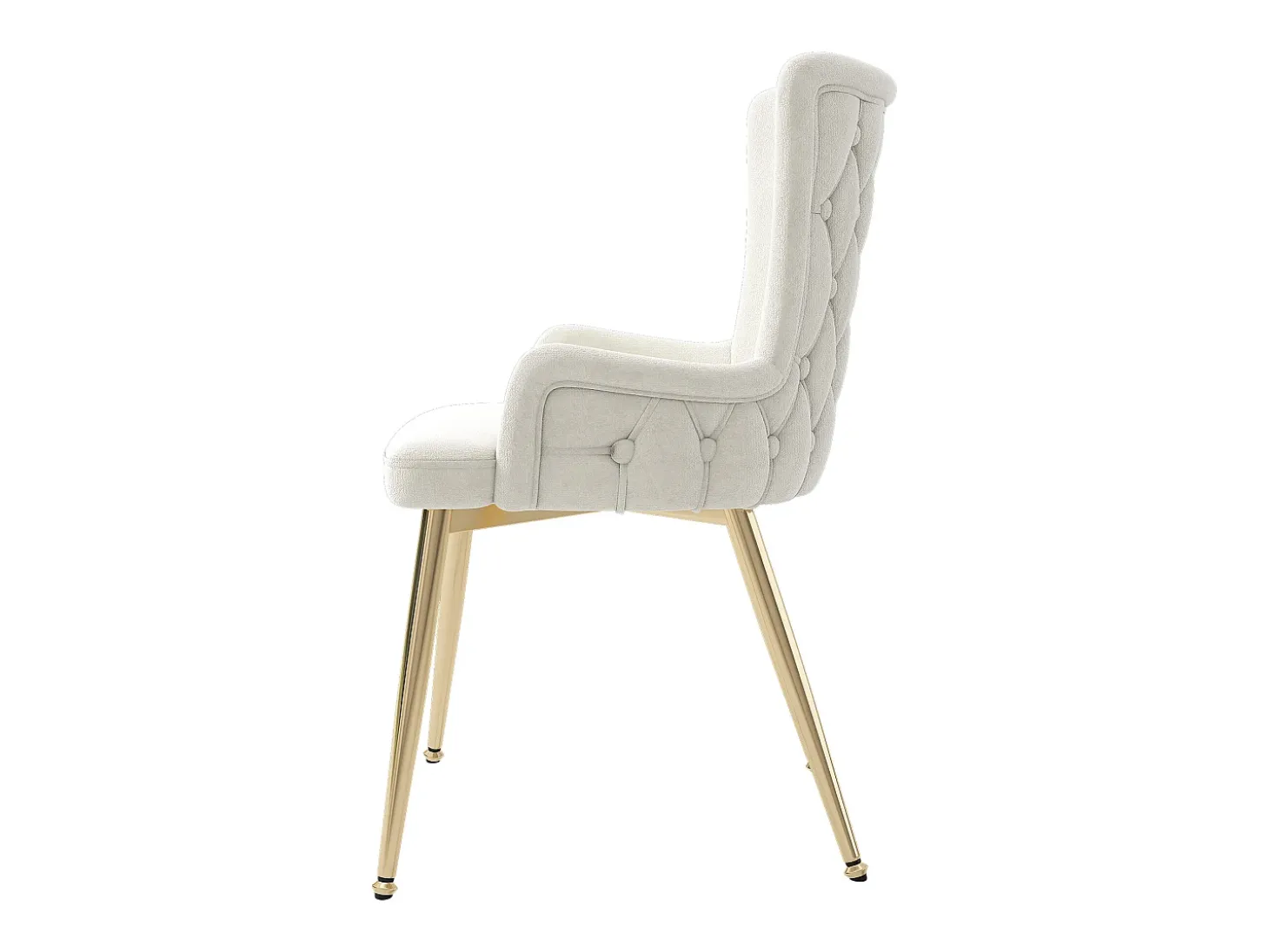 Juego de 4 sillas de terciopelo beige - Respaldo con estampado de rombos - Patas de metal dorado