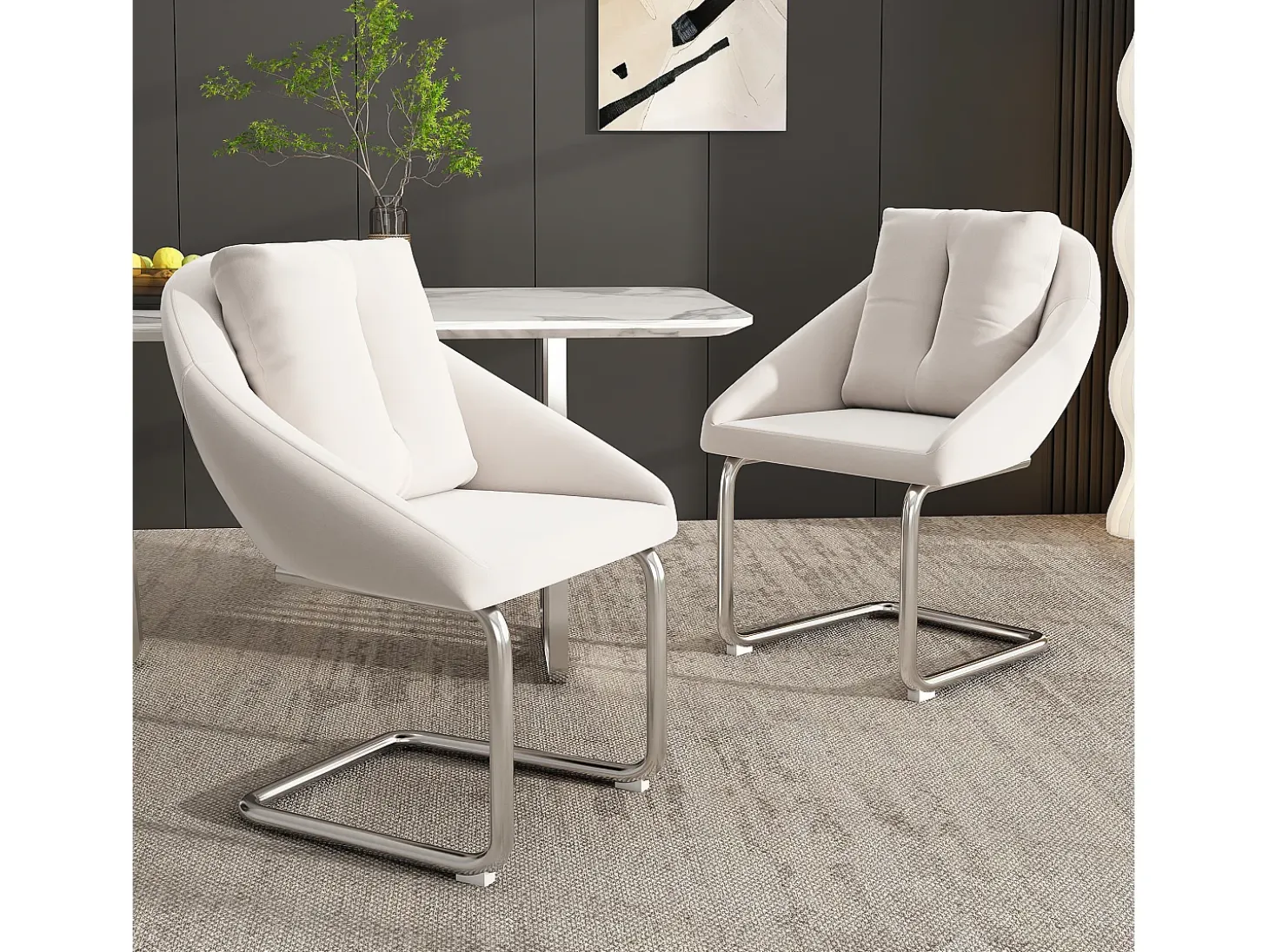 Juego de 6 sillas de terciopelo - 82 x 57 x 54 cm - con cojines - Silla giratoria de lujo para salón y dormitorio - Patas arqueadas - Beige