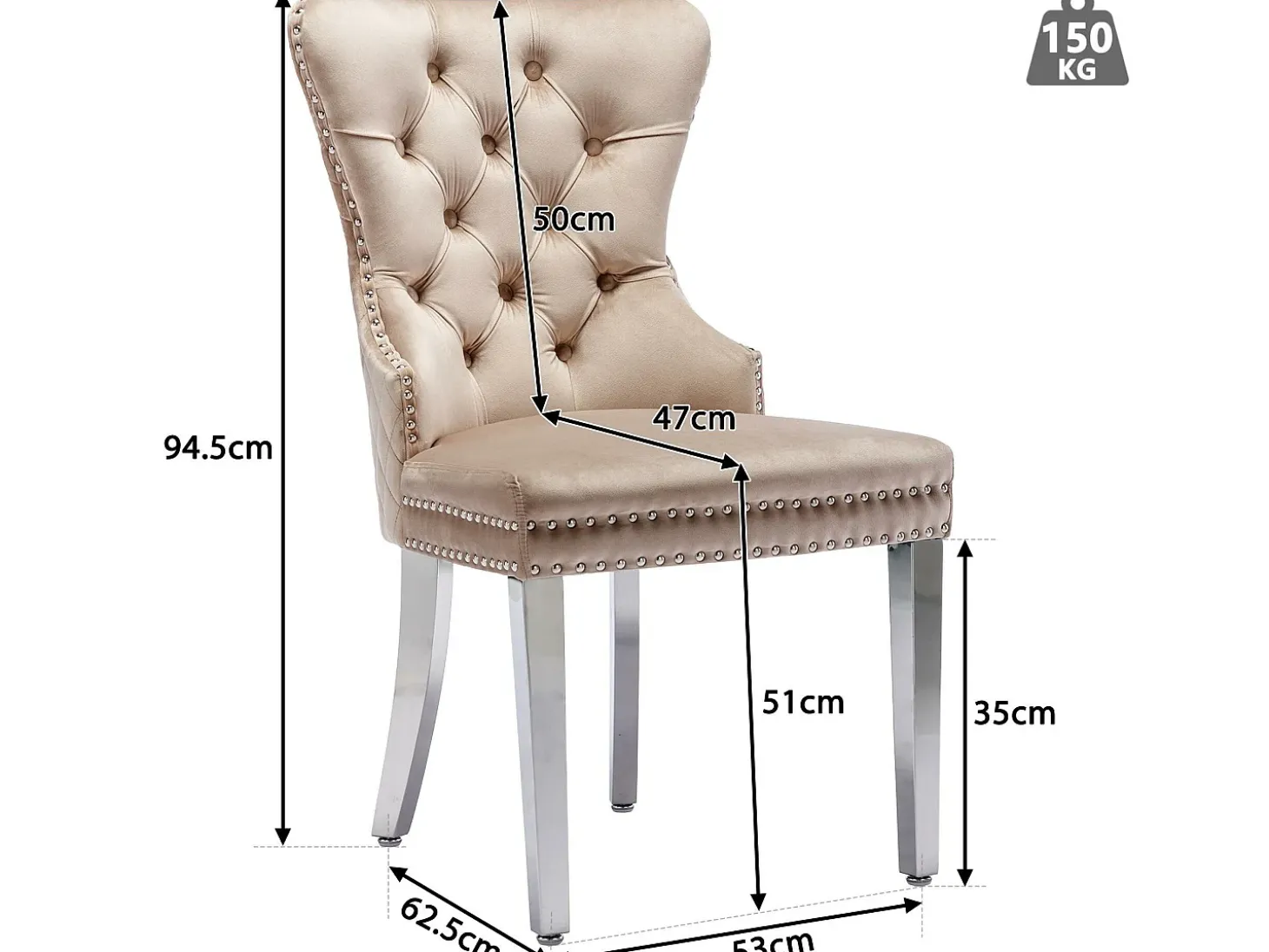Juego de 2 sillas de terciopelo con patas de metal - Beige