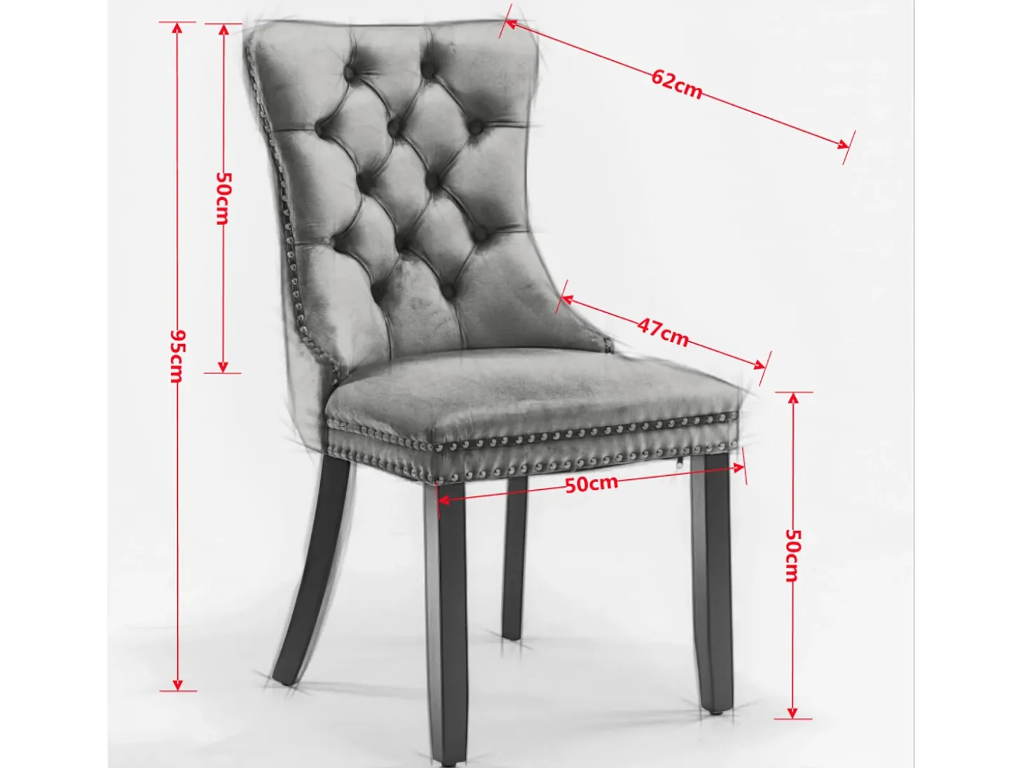 Juego de 2 sillas de terciopelo - Patas de madera y clavos decorativos - Gris