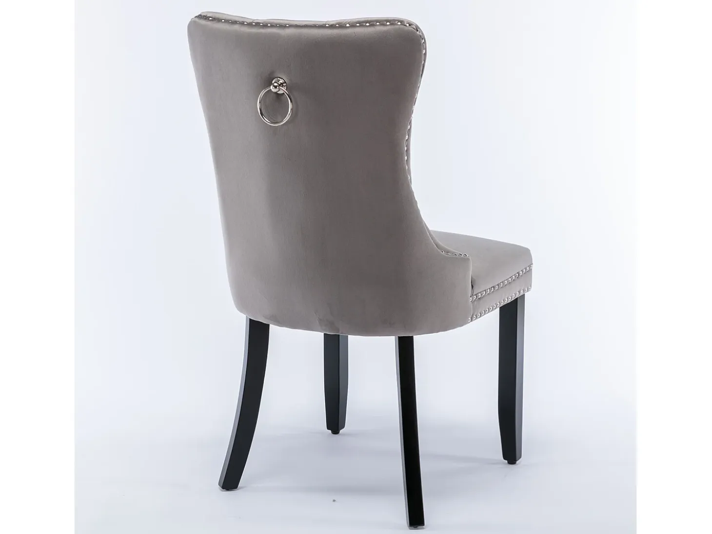 Juego de 2 sillas de terciopelo - Patas de madera y clavos decorativos - Gris