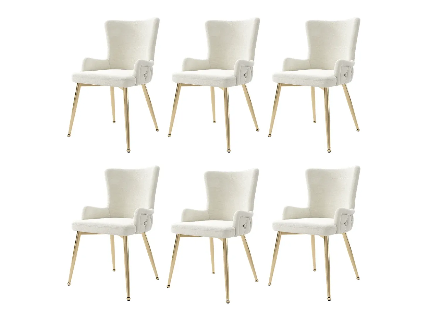 Juego de 6 sillas de terciopelo de lujo - 62,23 x 58,42 x 55,88 cm - con cuatro patas de metal dorado - beige