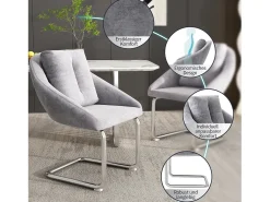Juego de 2 sillas de terciopelo - 82 x 57 x 54 cm - con cojines - Silla giratoria de lujo para salón y dormitorio - Patas arqueadas - Gris