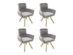 Juego de 4 sillas de terciopelo, giratorias 360°, con estructura de metal, gris