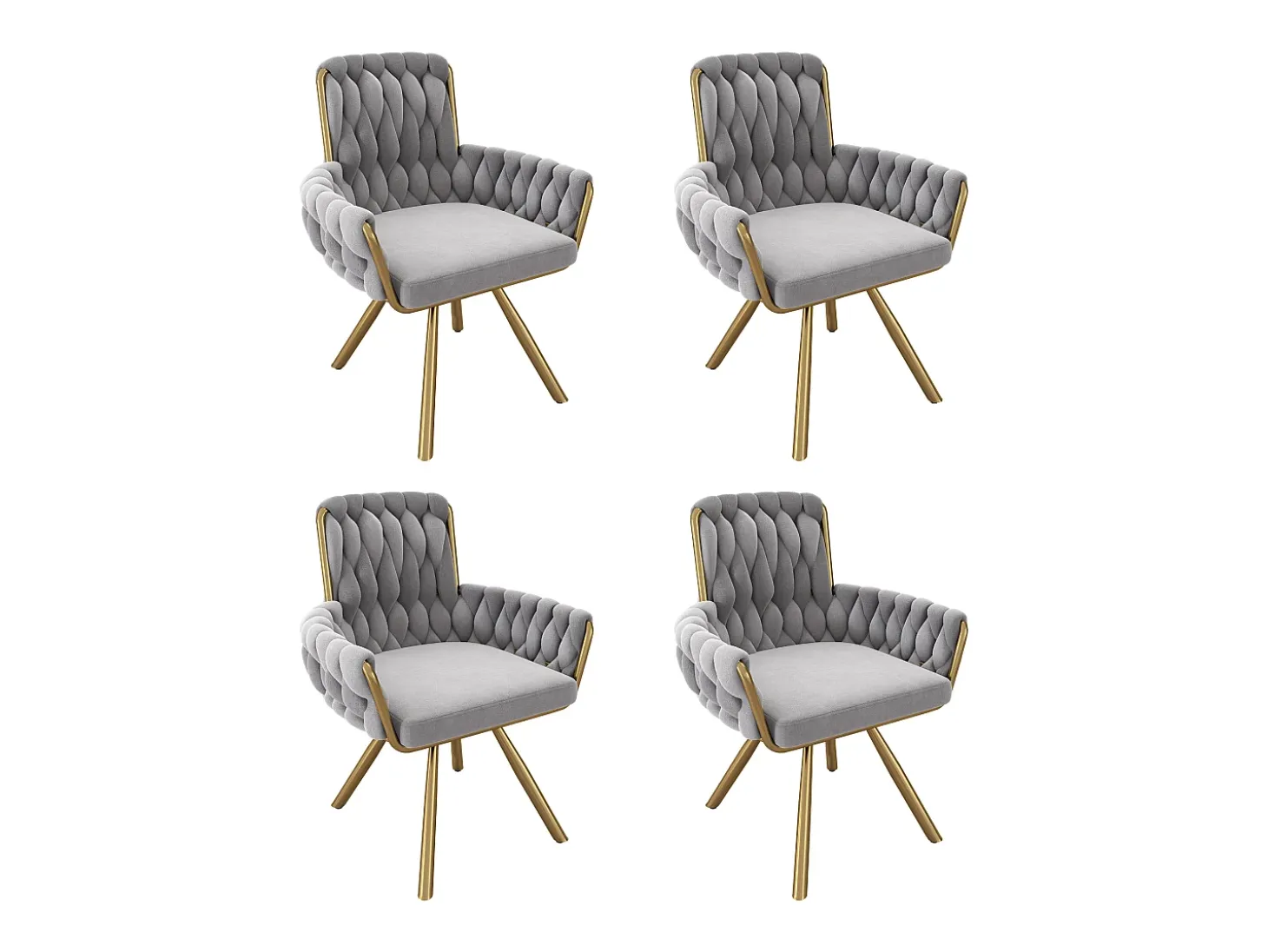 Juego de 4 sillas de terciopelo, giratorias 360°, con estructura de metal, gris