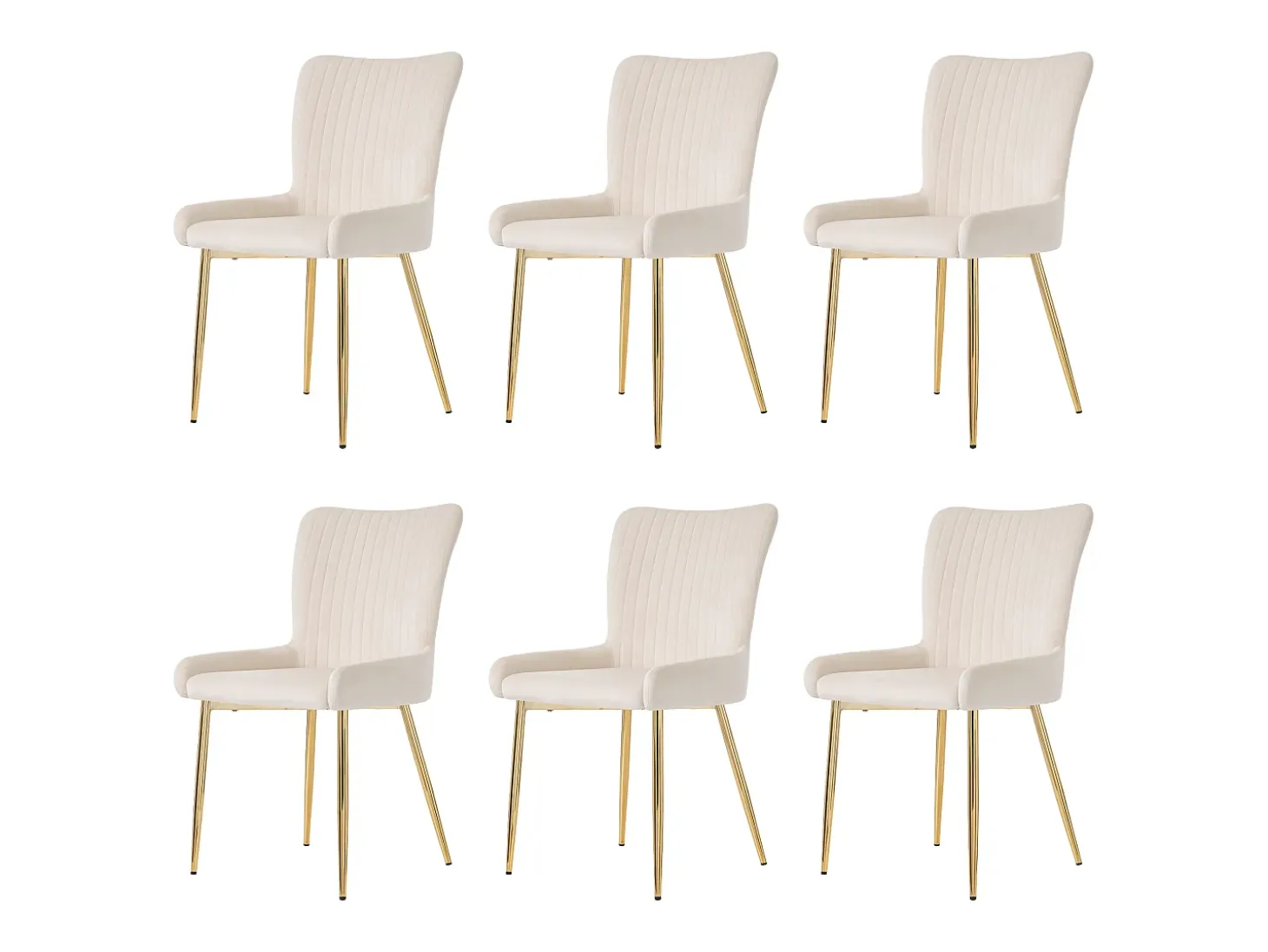 Juego de 6 sillas de terciopelo con patas metálicas – beige y dorado
