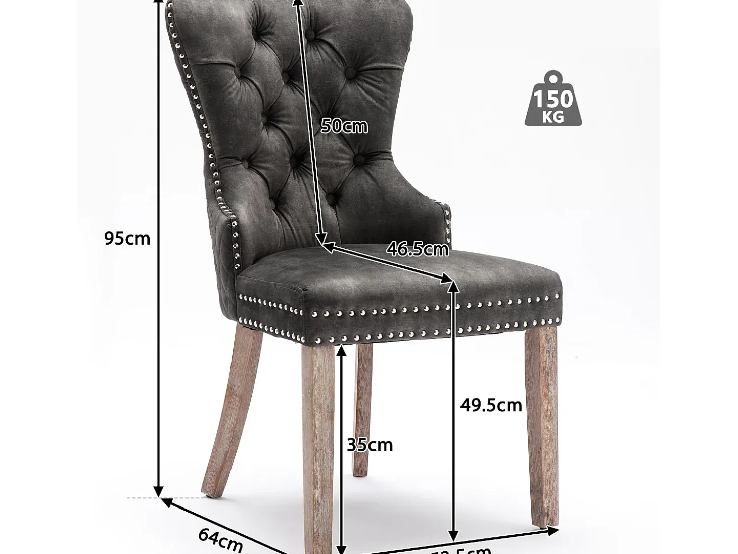 Juego de 4 sillas de terciopelo - patas de madera maciza - gris