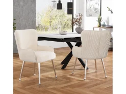 Juego de 4 sillas de terciopelo - 83 x 53 x 57 cm - Cuatro patas de metal plateado - con reposabrazos y pies ajustables - Beige