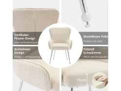 Juego de 4 sillas de terciopelo - 83 x 53 x 57 cm - Cuatro patas de metal plateado - con reposabrazos y pies ajustables - Beige