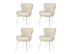 Juego de 4 sillas de terciopelo - 83 x 53 x 57 cm - Cuatro patas de metal plateado - con reposabrazos y pies ajustables - Beige