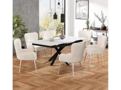 Juego de 4 sillas de terciopelo - 83 x 53 x 57 cm - Cuatro patas de metal plateado - con reposabrazos y pies ajustables - Beige