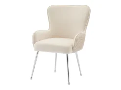 Juego de 4 sillas de terciopelo - con reposabrazos y patas de metal plateado - Beige